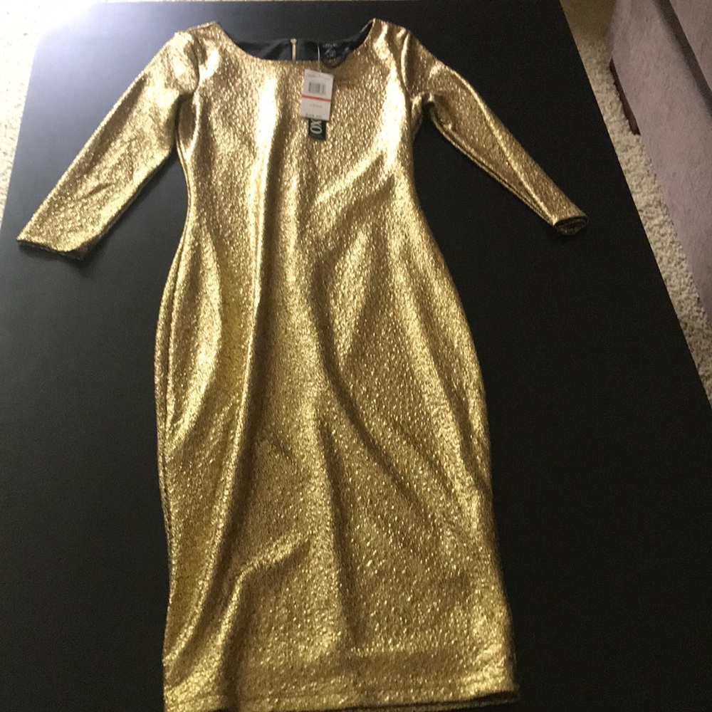 Gold dress NEVER BEEN WORN. Tags attached